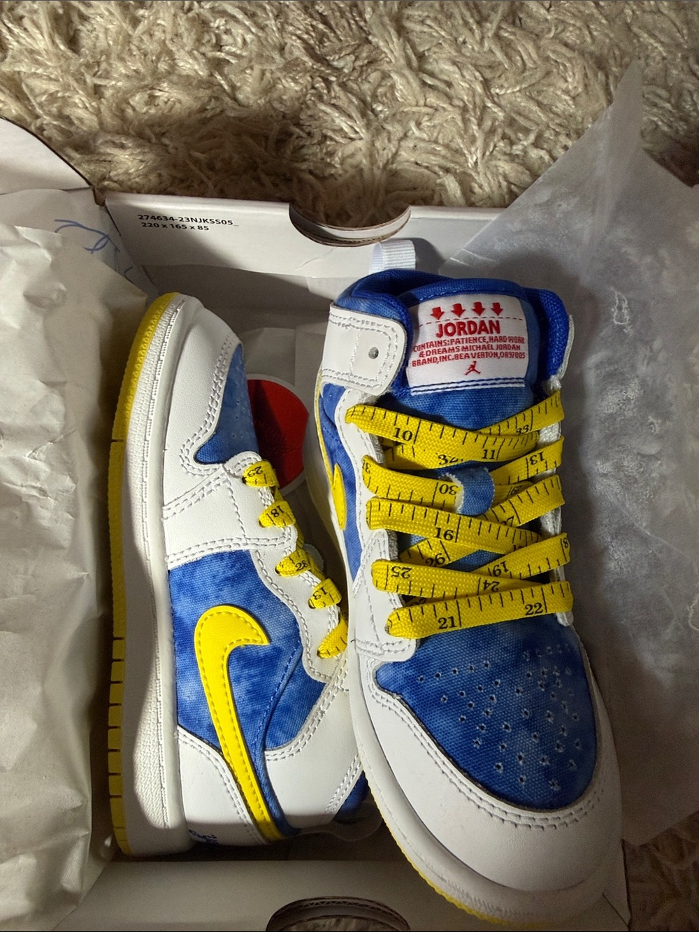 Jordan Kids White, Blue & Yellow Low-Top Sneakers